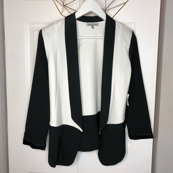 Modern Unlined Tuxedo Blazer in black and white - Picture 1 of 8
